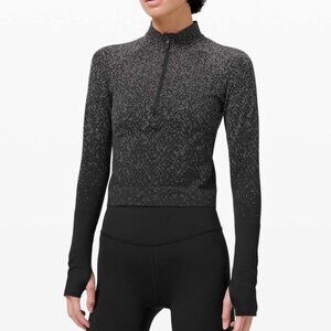 Lululemon Rest Less Cropped 1/2 Zip Herringbone Fade Black / White sz 6